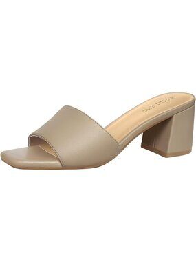 Women's Taupe Square Open Toe Low Chunky Block Heels Causal Slip on Dress Shoes